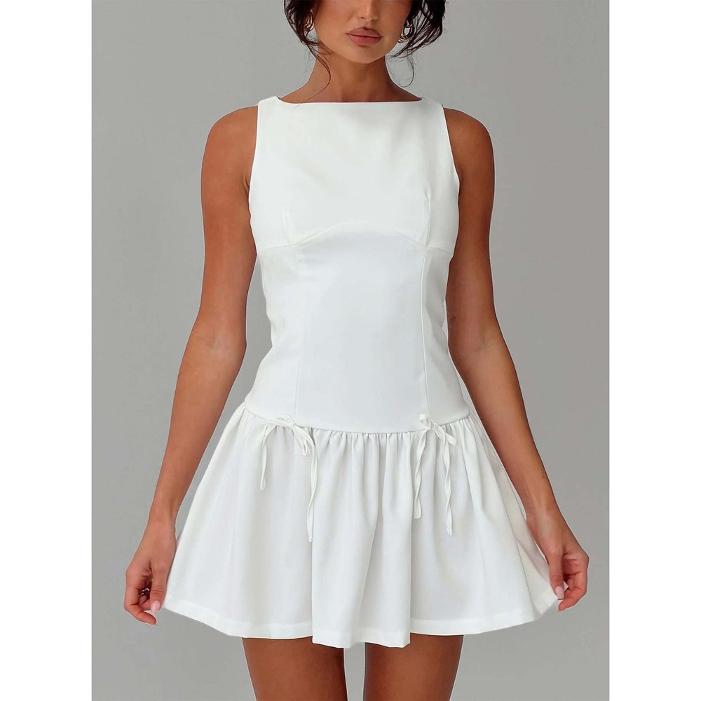 Princess Polly Women Milienne Mini White Sleeveless Drop Waist Dress Size 4